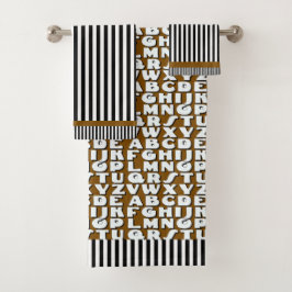 Kinder alfabet zwart bruin strepen bad handdoek