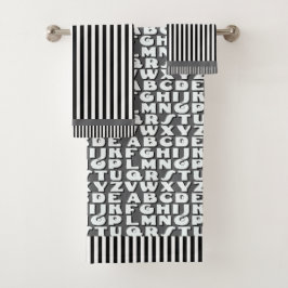 Kinder alfabet zwart grijs strepen bad handdoek
