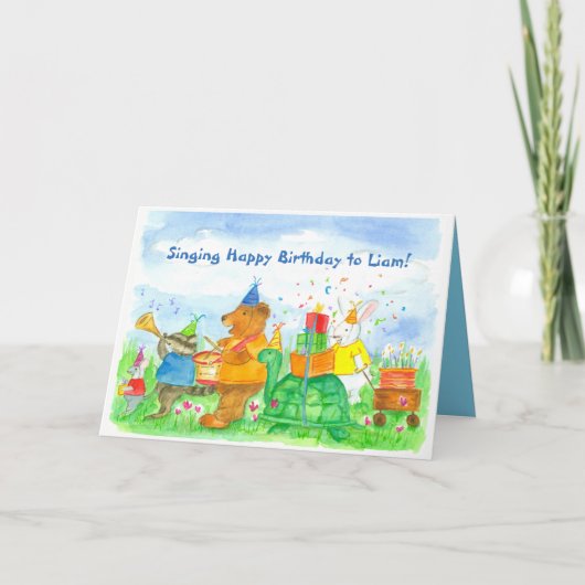 Kinder Animal Parade Verjaardag Custom Name Kaart (Voorkant)