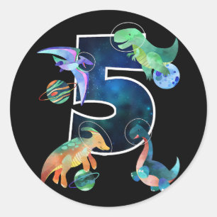 Kinder astronaut buitenruimte dinosaurussen 5e ver ronde sticker