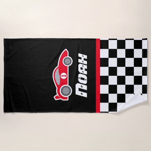 Kinder auto rood geruite vlag genaamd strandlakens (Voorkant)