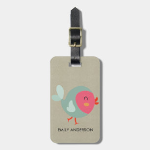 KINDER BABY CUTE PERSONALIZED PINK KRAFT BABY BIRD BAGAGELABEL