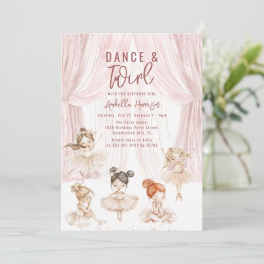 Kinder Ballet Waterverf | Uitnodiging voor verjaar (Staand voorkant)