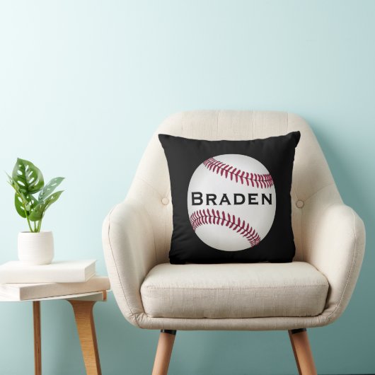 Kinder Baseball Player Custom Name of Text Pillow Kussen (Stoel)