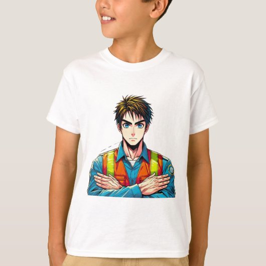 Kinder Basic T-Shirt mit Manga-Sicherheitsfachmann (Voorkant)