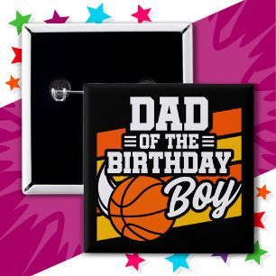 Kinder Basketbal Party Papa van de Verjaardags Jon Vierkante Button 5,1 Cm