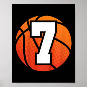 Kinder Basketball Birthday 7 Nummer zeven jaar oud Poster