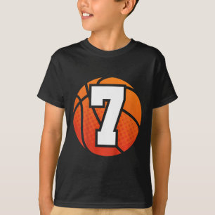 Kinder Basketball Birthday 7 Nummer zeven jaar oud T-shirt