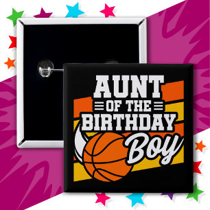 Kinder basketbalpartij tante van de verjaardagsjon vierkante button 5,1 cm