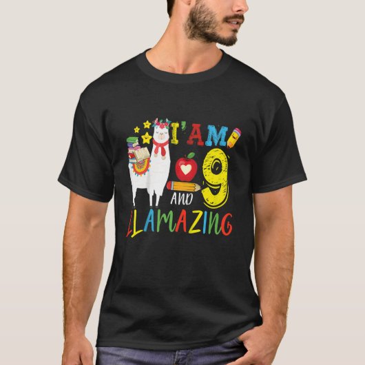 Kinder ben ik negen jaar oud en lamazing Llama 9de T-shirt (Voorkant)