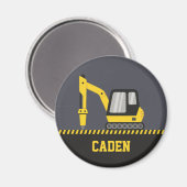 Kinder benaming bouwsteen gele graafmachine magneet (Voorkant / Achterkant)