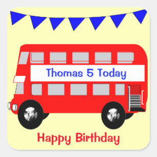 Kinder Big Red Bus Happy Birthday Vierkante Sticker