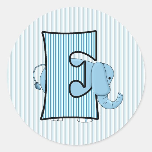 Kinder blauwe olifant Monogrammed Letter E Ronde Sticker (Voorkant)