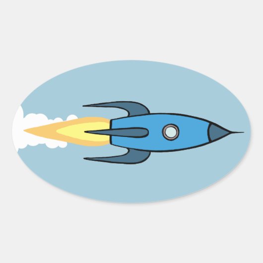 Kinder Blauwe Raketschip Buitenruimte Jongen Schat Ovale Sticker (Voorkant)