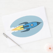 Kinder Blauwe Raketschip Buitenruimte Jongen Schat Ovale Sticker (Envelop)