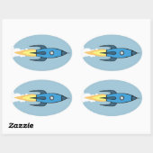 Kinder Blauwe Raketschip Buitenruimte Jongen Schat Ovale Sticker (Vel)