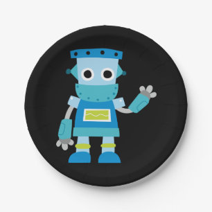 Kinder blauwe robot papieren bordje