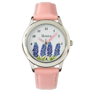 Kinder Bluebonnets Texas Flowers Naam Pink Horloge