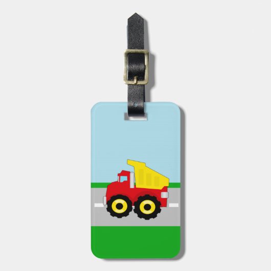 Kinder boogconstructiedumptruck bagagelabel (Voorkant verticaal)