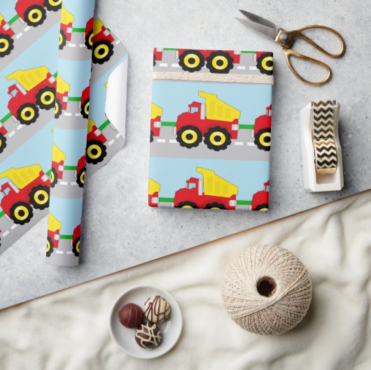 Kinder boogconstructiedumptruck cadeaupapier (Crafts)