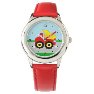 Kinder boogconstructiedumptruck horloge