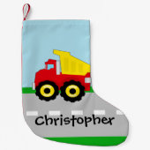 Kinder boogconstructiedumptruck kleine kerstsok (Voorkant)