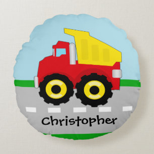 Kinder boogconstructiedumptruck rond kussen