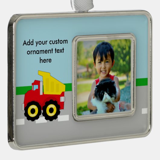 Kinder boogconstructiedumptruck verzilverd kader ornament (Rechts)