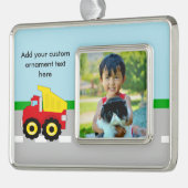 Kinder boogconstructiedumptruck verzilverd kader ornament (Links)