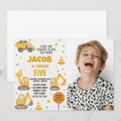 Kinder Bouw Verjaardagsuitnodiging met foto Kaart (Voorkant / Achterkant)