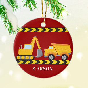 Kinder bouwtruck Custom Boys Red Christmas Keramisch Ornament