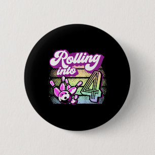 Kinder bowlingfeest rolt in 4 Bowling-verjaardag Ronde Button 5,7 Cm