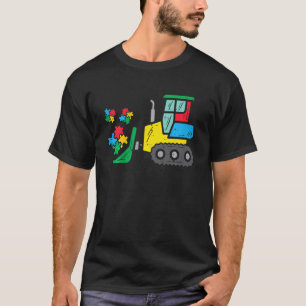 Kinder Bulldozer Puzzle Autism Awareness Construct T-shirt