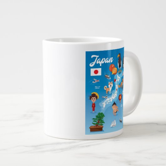 Kinder Cartoon Kaart van Japan Extra Grote Beker (Voorkant rechts)