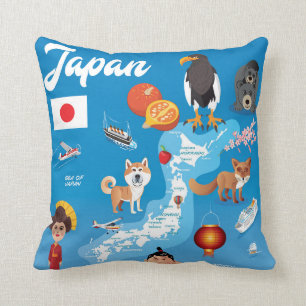 Kinder Cartoon Kaart van Japan Kussen