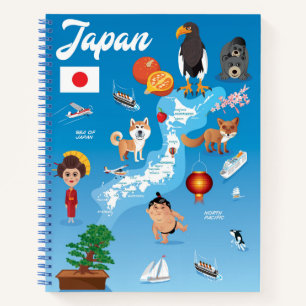 Kinder Cartoon Kaart van Japan Notitieboek