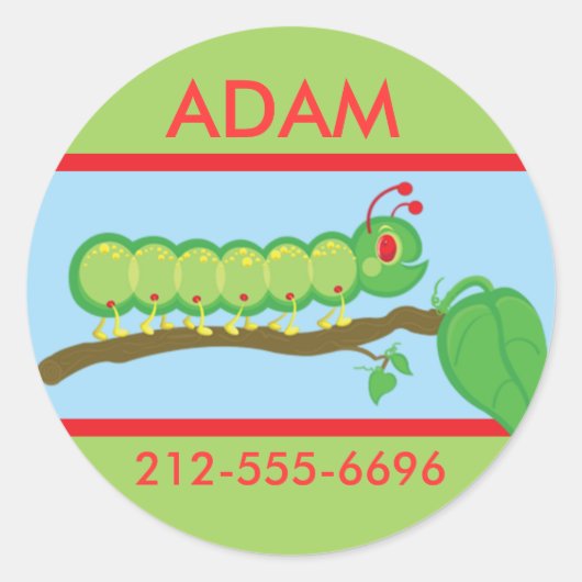 Kinder Caterpillar ID Badge Ronde Sticker (Voorkant)