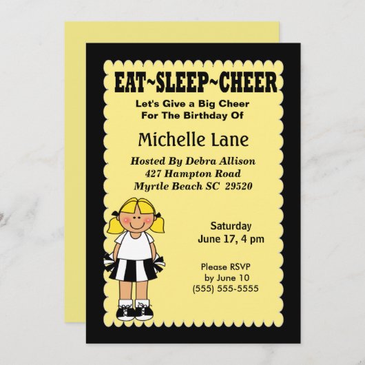Kinder Cheerleader Verjaardagsuitnodiging Kaart (Voorkant / Achterkant)