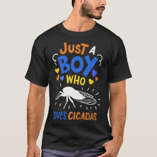 Kinder cicada insect gewoon een jongen die houdt v t-shirt