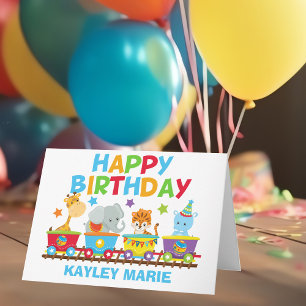 Kinder Circus Animal Train Cute Custom Birthday Kaart