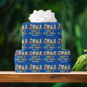 Kinder Circus Animal Train Cute Custom Boys Birthd Cadeaupapier