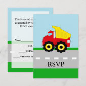 Kinder constructie Dumptruck matching RSVP Kaartje (Voorkant / Achterkant)
