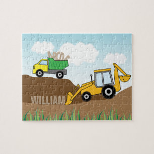 Kinder constructiehoes en vuilniswagen legpuzzel