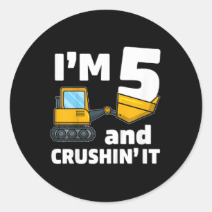Kinder constructietechniek 5e verjaardag Jongen 5 Ronde Sticker