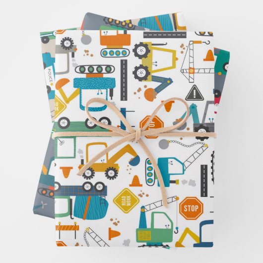 Kinder constructievoertuigen inpakpapier vel (In situ)