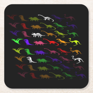 Kinder coole regenboogkleurige schattige dinosauru vierkante kartonnen onderzetter