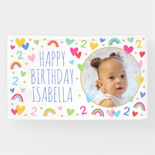 Kinder Custom Age Verjaardag Schattige Regenboog H Spandoek (Horizontaal)