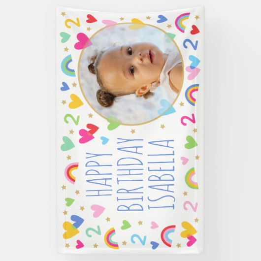 Kinder Custom Age Verjaardag Schattige Regenboog H Spandoek (Verticaal)