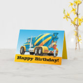 Kinder Custom Concrete Mixer Truck Happy Birthday Kaart (Gele Bloem)