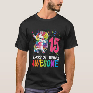Kinder Cute 15 jaar oude Unicorn Dabbing 15th Birt T-shirt